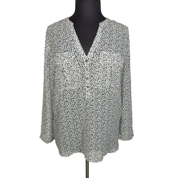 Gap Animal Print Roll Tab Sleeve Chiffon Flowy Blouse Size XL - Picture 1 of 8